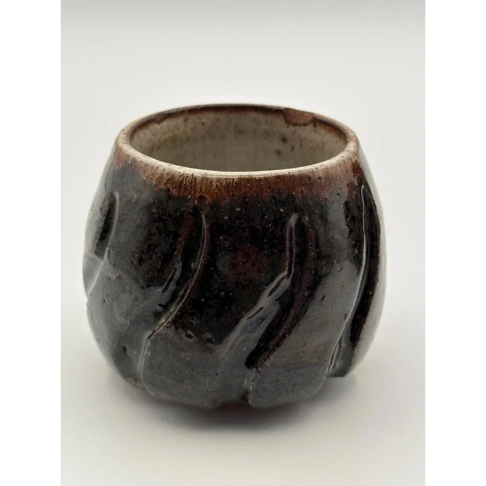 Rustic Handmade Pottery Tea Cups - Brown Black Glazed Ceramic Set of 3